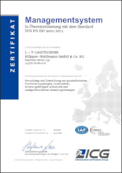 DIN EN ISO 9001:2015 Zertifizierung der LT GASETECHNIK